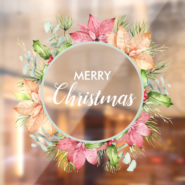 Autocollant Pour Fenêtre Wreath Poinsettia Holly Berries (Feuille 2)