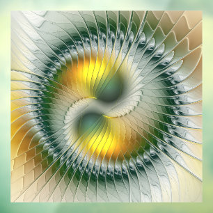 Autocollant Pour Fenêtre Yin Yang Vert Jaune Abstrait Fractal Coloré