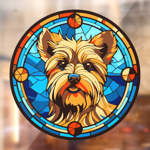 Autocollant Pour Fenêtre Yorkshire Terrier Race de Chien Faux Vitrail