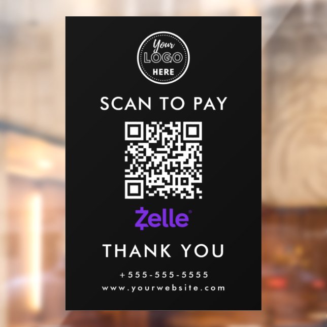 Autocollant Pour Fenêtre Zelle QR Code Analyser pour Payer Logo Noir (Feuille 2)