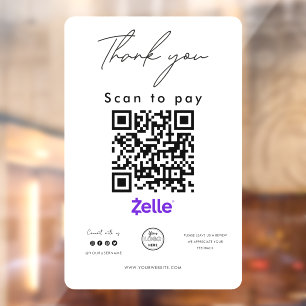 Autocollant Pour Fenêtre Zelle QR Code Logo Scan to Pay Merci