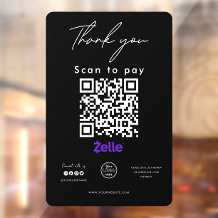 Autocollant Pour Fenêtre Zelle QR Code Logo Scan to Pay Merci Noir