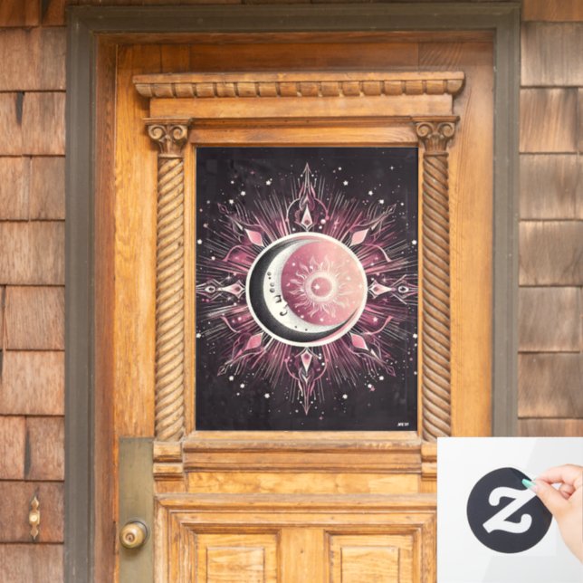Autocollant Pour Fenêtre Zodiac Céleste Lune Étoiles rose Noir (Porte d'accueil)