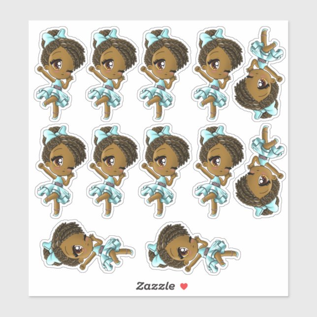 Autocollant pour filles afro-américaines (Feuille)