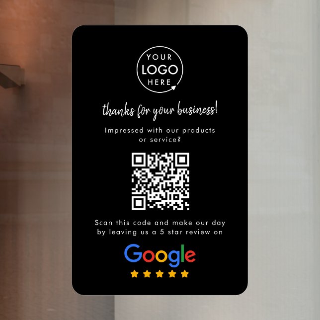 Autocollant pour vitres Google Reviews | Autocolla (Google Review interactive QR code window cling branded with your company logo.)