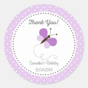 Autocollant pourpre d'anniversaire de papillon