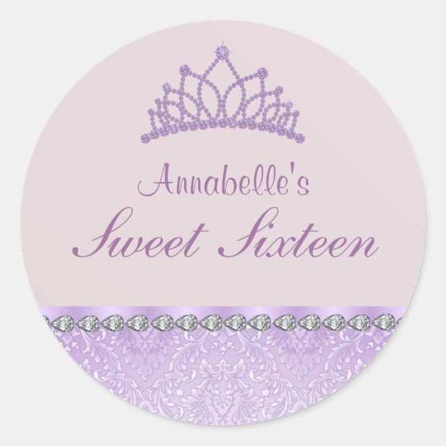 Autocollant pourpre Tiara & Damask Sweet16 (Devant)