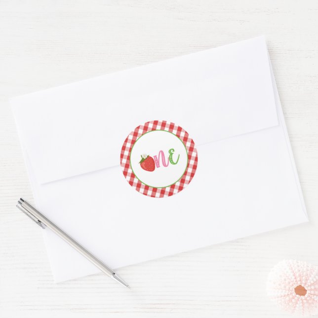Autocollant Premier Anniversaire Fraise - UN (Enveloppe)