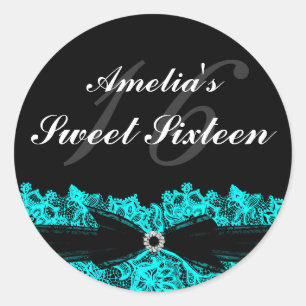 Autocollant Pretty Teal & Black Lace Sweet 16