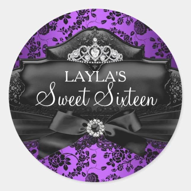 Autocollant Pretty Tiara & Bow Violet Sweet 16 (Devant)