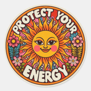 Autocollant Protégez Votre Énergie - Soleil Rétro 
