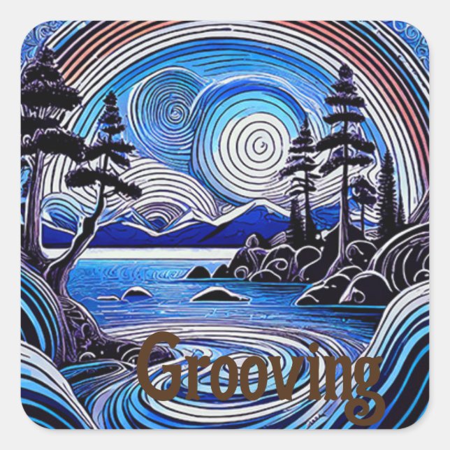 Autocollant Psychedelic Lake Mountain (Devant)