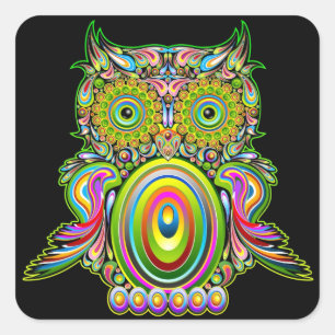 Autocollant psychédélique de Popart de hibou