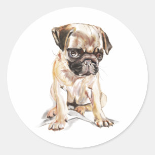 Autocollant Pug – Autocollant Rond Classique, Amat