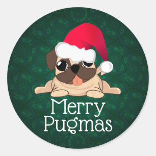 Autocollant Pug Noël, 3 pouces (feuille de 6)