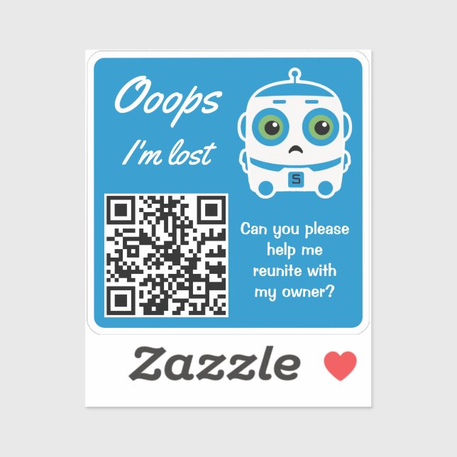 Autocollant QR Code de Retour d'Objet Perdu Robot  (Feuille)