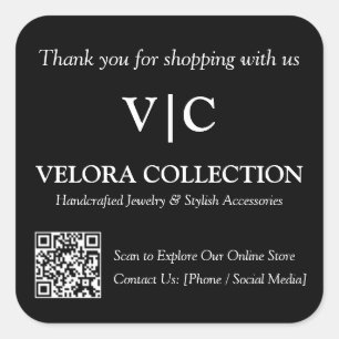 Autocollant QR Code noir avec monogramme ou logo p
