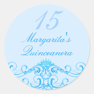 Autocollant Quinceanera Bleu Couronne Princesse