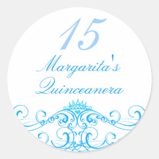 Autocollant Quinceanera Couronne de Princesse Bleu