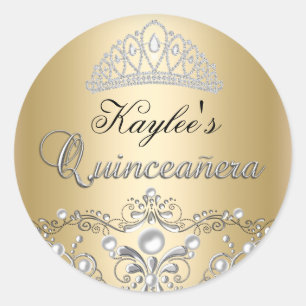 Autocollant Quinceanera damassé perle argent et or