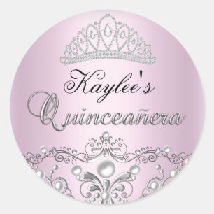 Autocollant Quinceanera damassé perle argent et ro