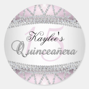 Autocollant Quinceanera diamant argent et rose