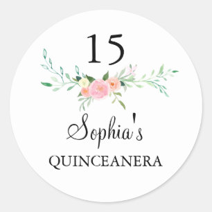 Autocollant Quinceanera Floral Aquarelle Rose