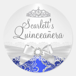 Autocollant Quinceanera Pretty Tiara & Bow Bleu