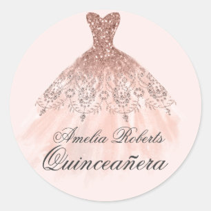 Autocollant Quinceanera rose Robe Étincelle Or