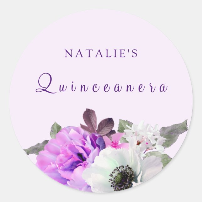 Autocollant Quinceanera vintage violet blanc (Devant)
