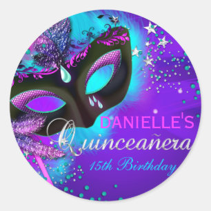 Autocollant Quinceanera Violet & Sarcelle Masquera
