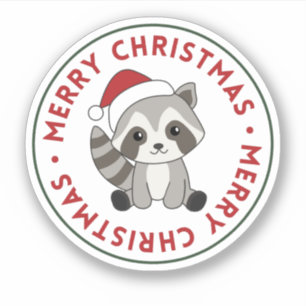 Autocollant Raccoon Christmas Snow Winter Raccoons
