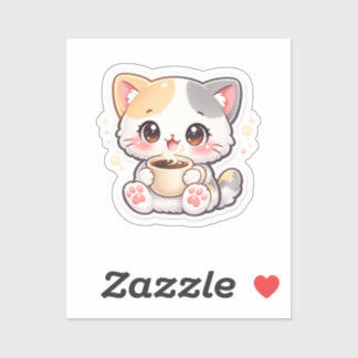 Autocollant Rectangulaire Chat Café Mignon – Chat