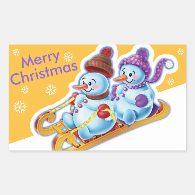 Autocollant rectangulaire de Noël Snowmen Sports d (Devant)