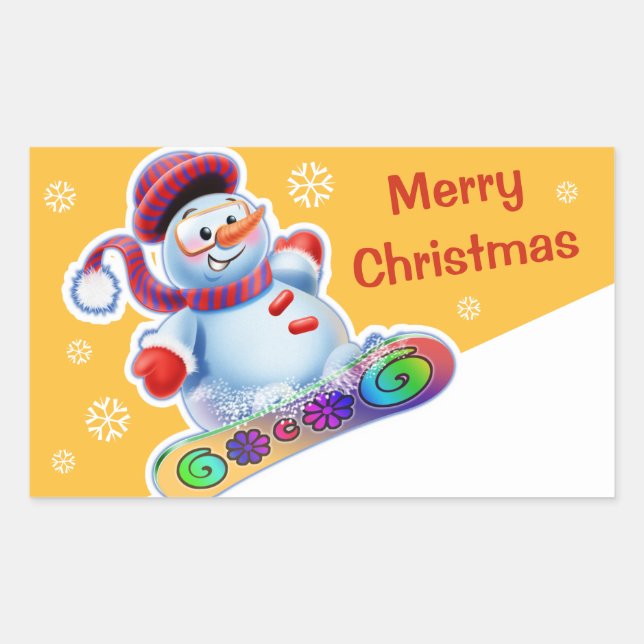 Autocollant rectangulaire de Noël Snowmen Sports d (Devant)