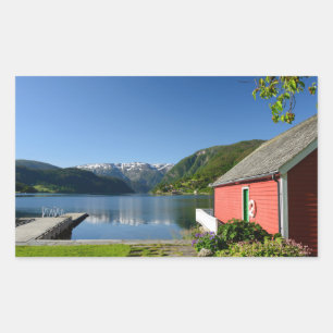 Autocollant rectangulaire norvégien fjord et boath