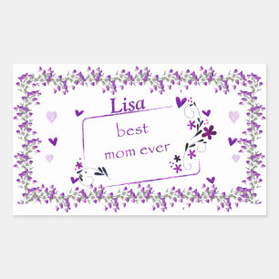 Autocollant rectangulaire pour maman violette