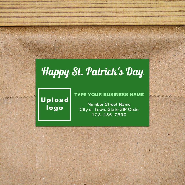Autocollant rectangulaire vert Saint Patrick Entre (Business brand with Saint Patrick greeting on green rectangle sticker)