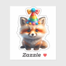 Autocollant renard d'anniversaire mignon avec chap
