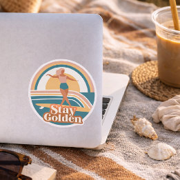 Autocollant Rétro Surf Stay Golden Coastal Bohème