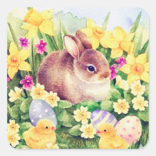 Autocollant rétro vintage lapin de Pâques