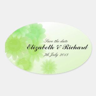 Autocollant romantique vert floral "Save the date"