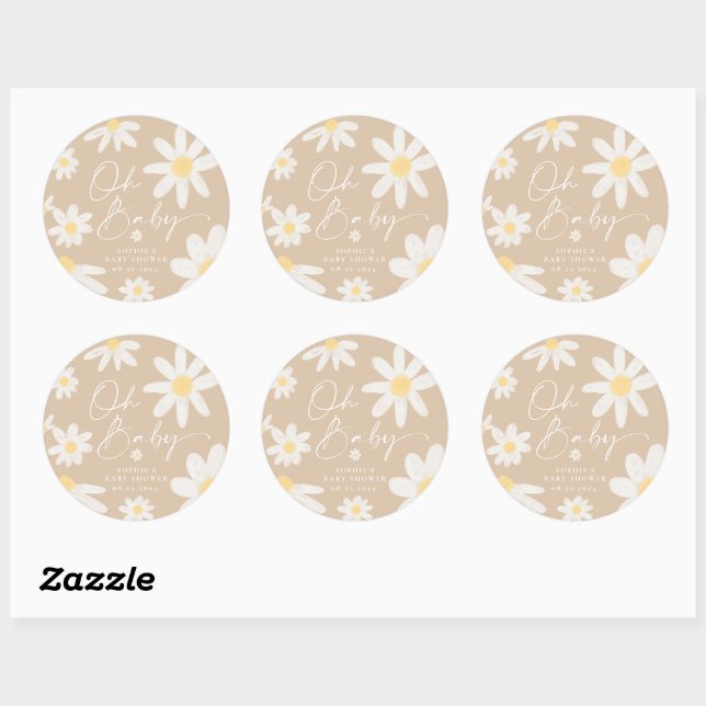 Autocollant rond à fleurs Boho Daisy (Feuille)