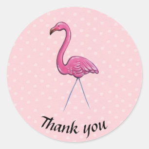 autocollant rond à pois flamingo Merci