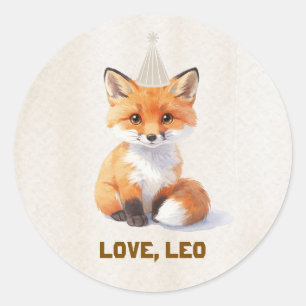 Autocollant Rond Anniversaire Renard Aquarelle Boi