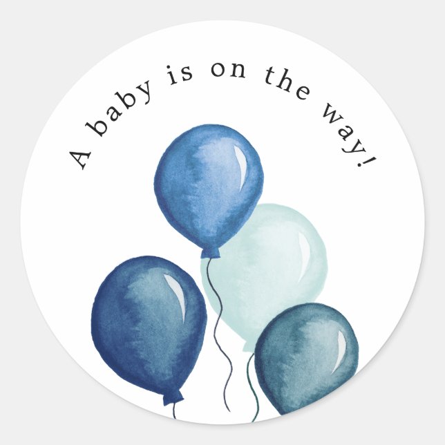 Autocollant rond Baby Shower Ballons Bleus (Devant)