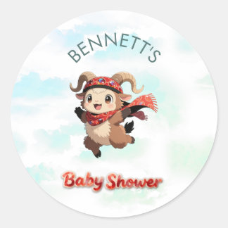 Autocollant rond Baby Shower Cute Ram Winter