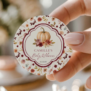 Autocollant Rond Baby Shower Petite Citrouille Rus