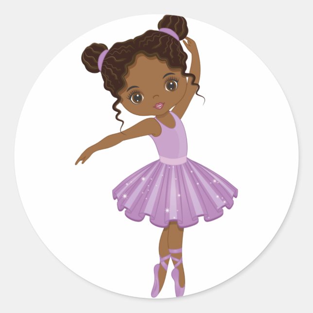 Autocollant rond Ballerina Cute Afro-Américain (Devant)