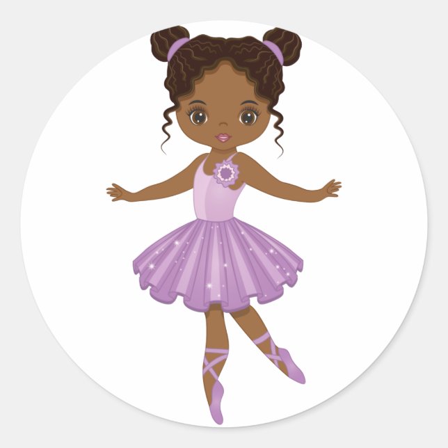 Autocollant rond Ballerina Cute Afro-Américain (Devant)